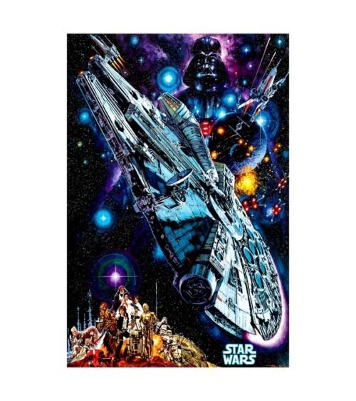 Star Wars 1977 - Maglietta Uomo Millennium Falcon, Nero, Vestibilità Regular, Ufficiale