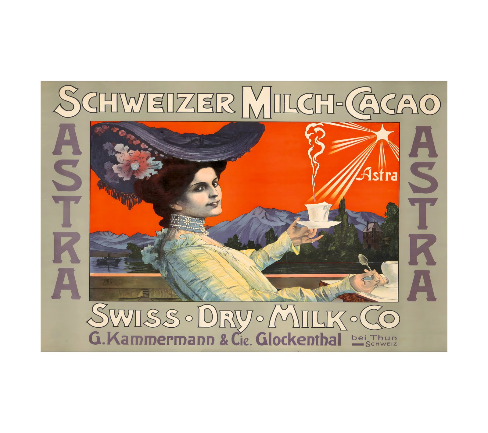 1900 Astra Lith. Anst Gebr. Fretz, (Swiss Chocolate) Zurich 