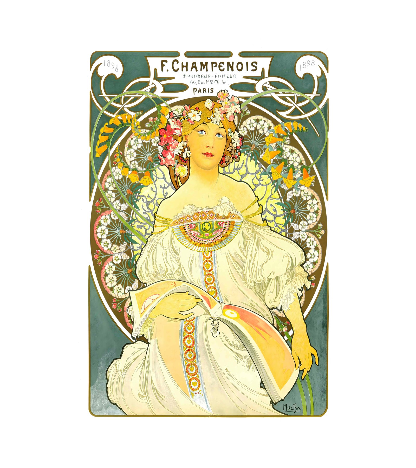 1898 ALPHONSE MUCHA (Art Nouveau) F. Champenois - Reverie - Imp. F. Champenois, Paris 