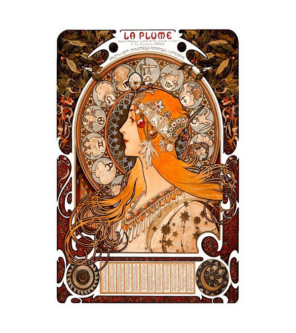 1897 Alphonse Marie Mucha Title Zodiaque (La Plume)