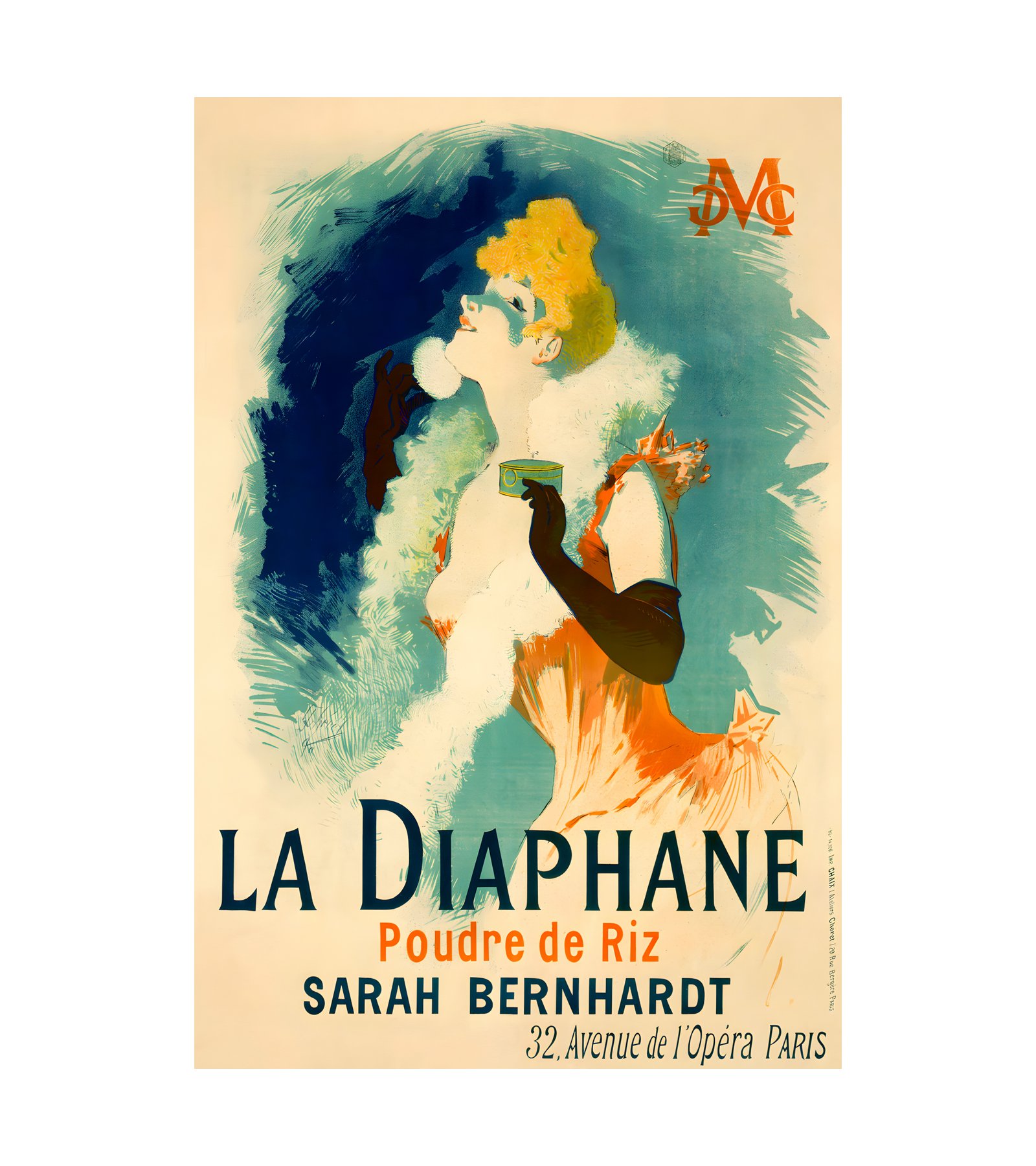 1896 La Diaphane Poudre De Riz Sarah Bernhardt by Cheret 