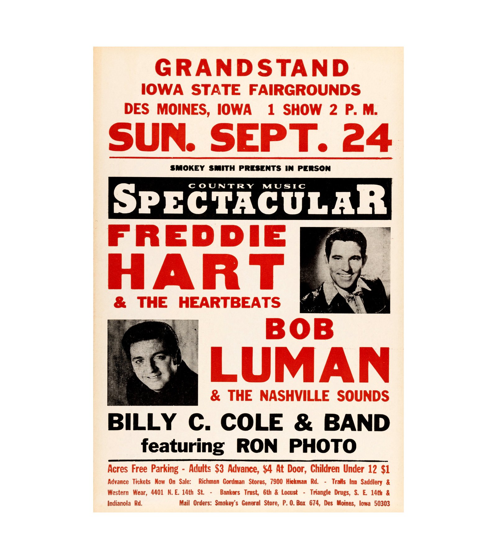 1961 Freddie Hart, Bob Luman Des Moines, IA 