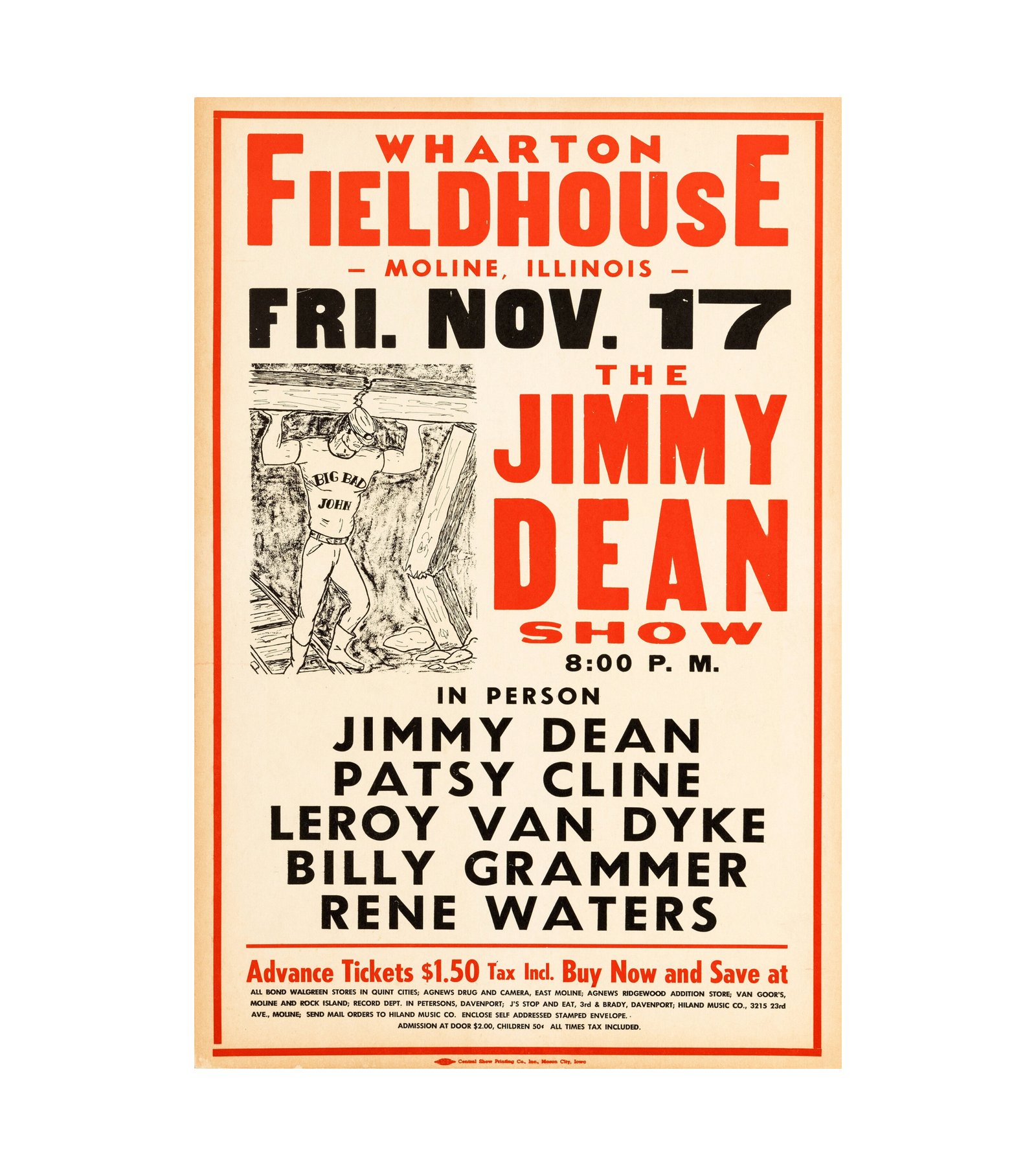 1961 Patsy Cline, Jimmy (Big Bad John) Dean Moline, IL, Country 