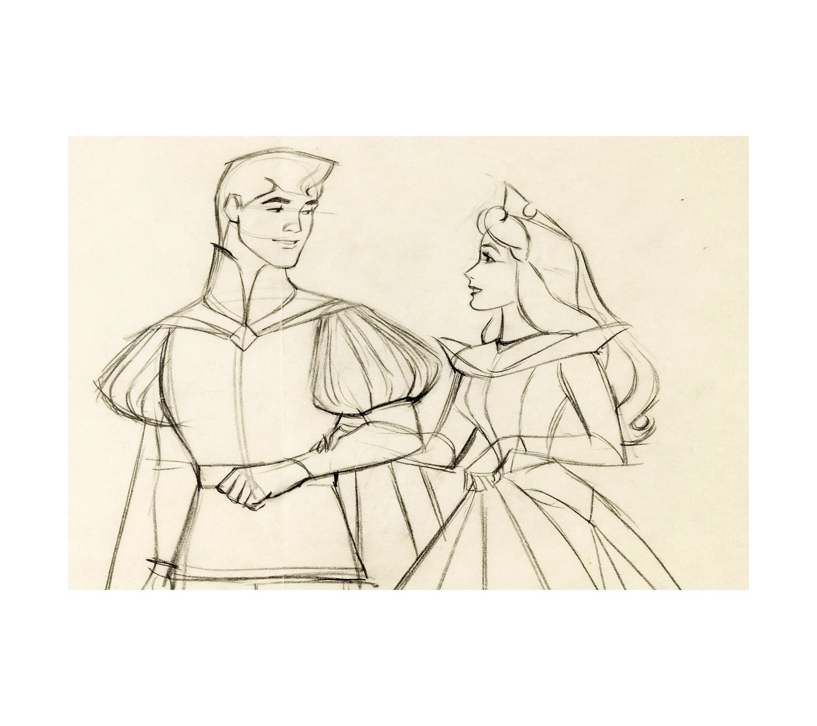 1959 Sleeping Beauty - Prince Phillip and Princess Aurora - Animation Drawing 