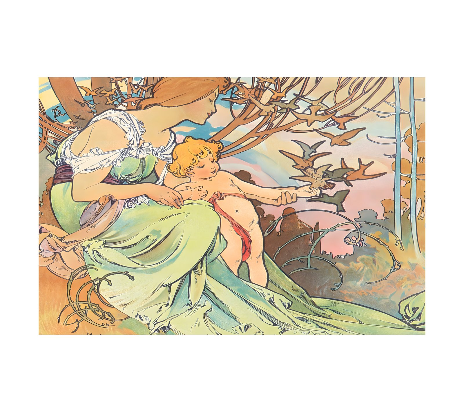 1899 ALPHONSE MUCHA - Ages of Man Calendar - Imp. F. Champenois, Paris 