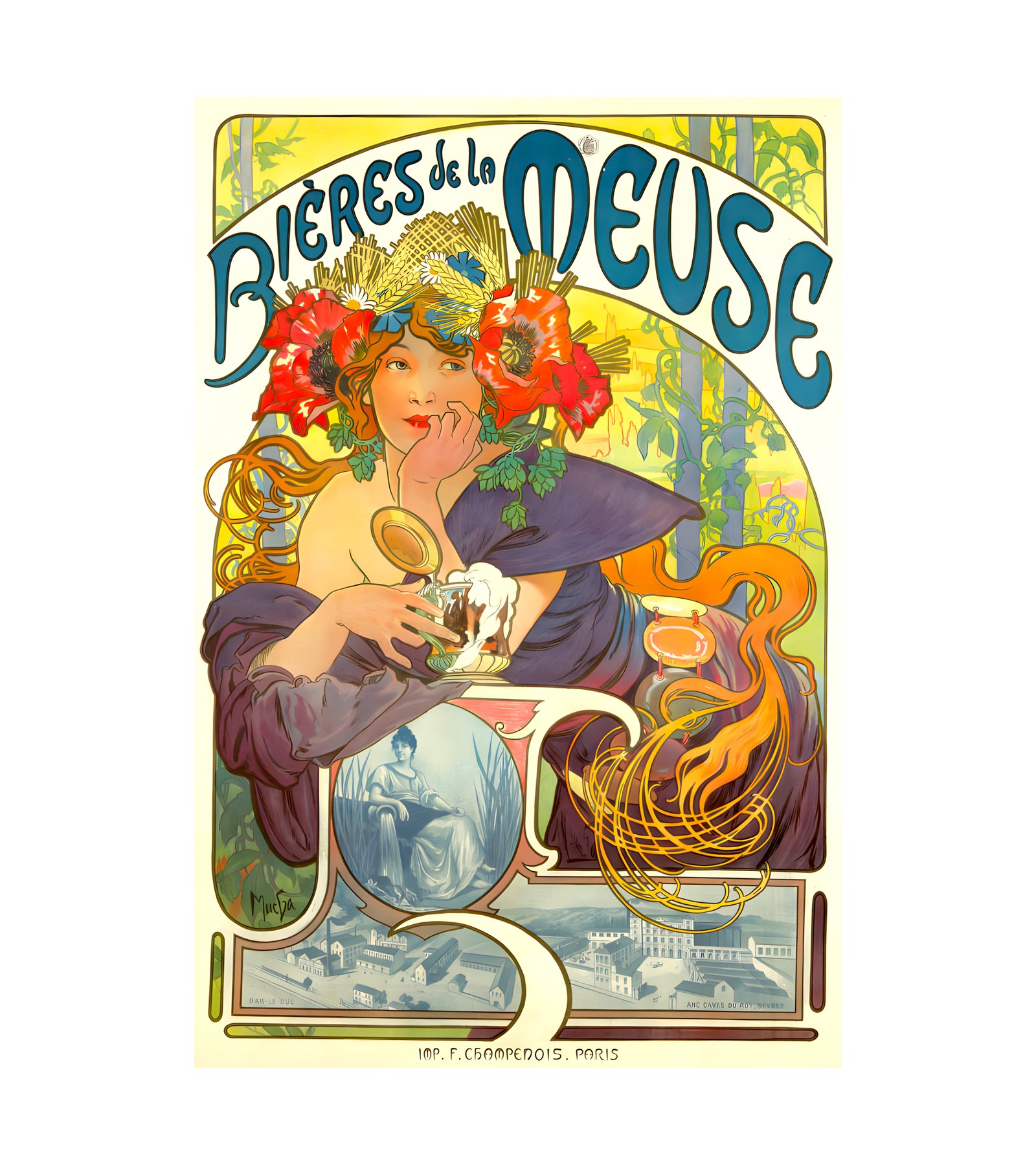 1897 ALPHONSE MUCHA (1860-1939) Bieres de la Meuse - Imp. F. Champenois, Paris 