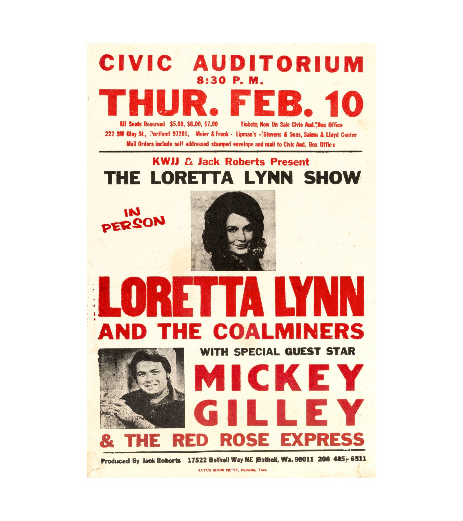 1977 Loretta Lynn, Mickey Gilley Portland, OR 
