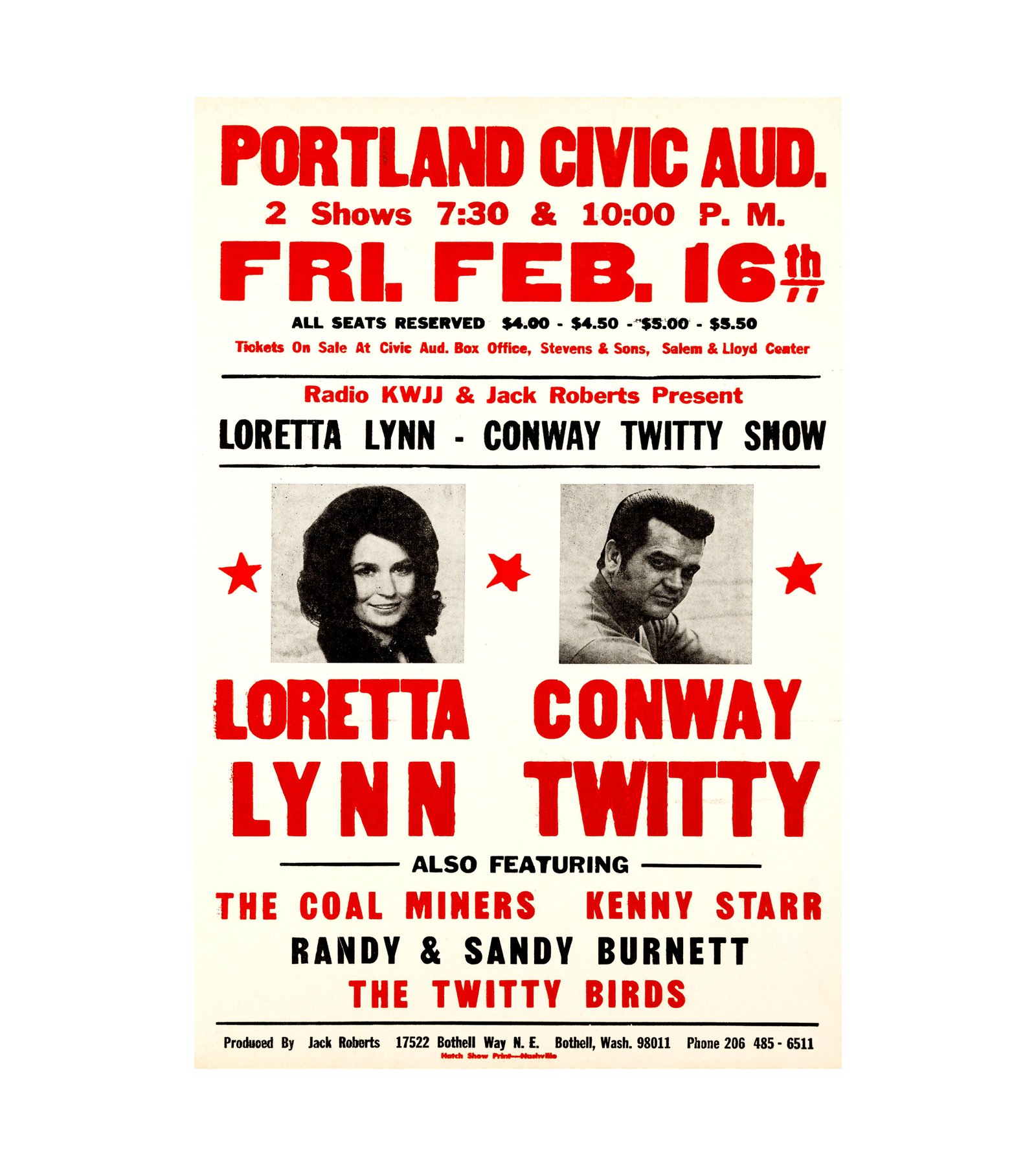 1973 Loretta Lynn, Conway Twitty Portland, OR 