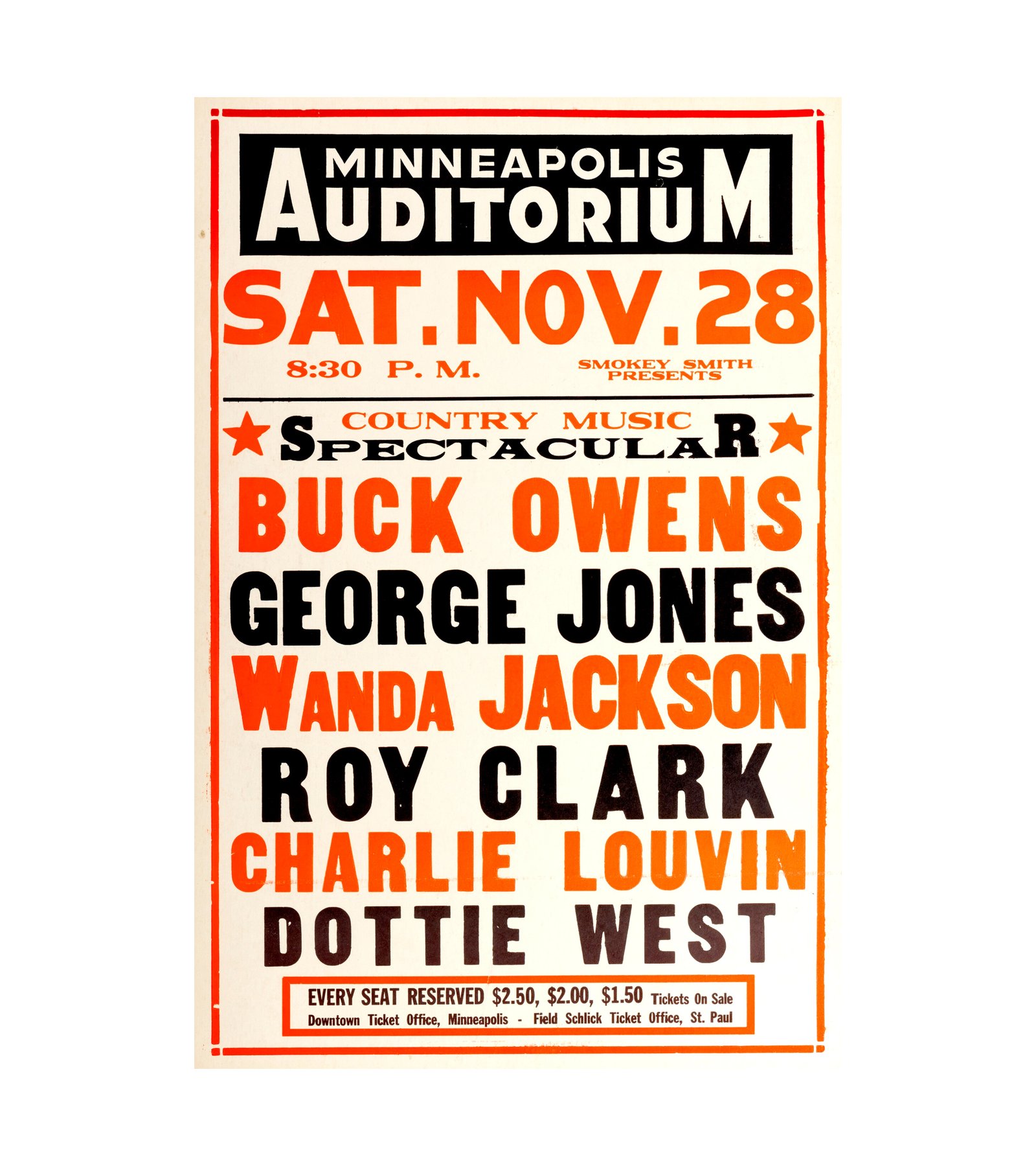 1964 George Jones, Buck Owens, Wanda Jackson, Roy Clark Minneapolis, MN 