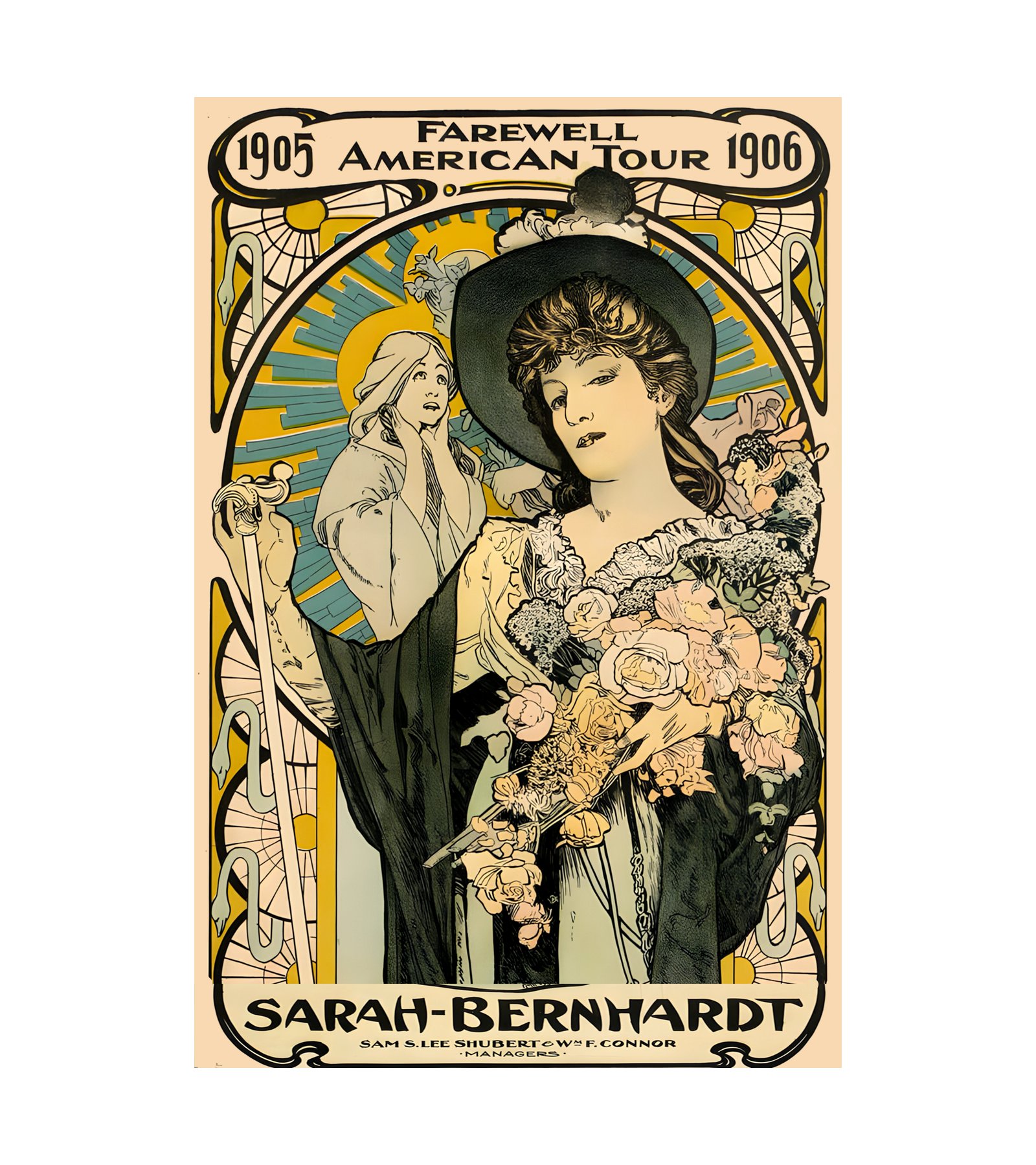 1905 ALPHONSE MUCHA - Sarah Bernhardt - Farewell American Tour 1905-1906 