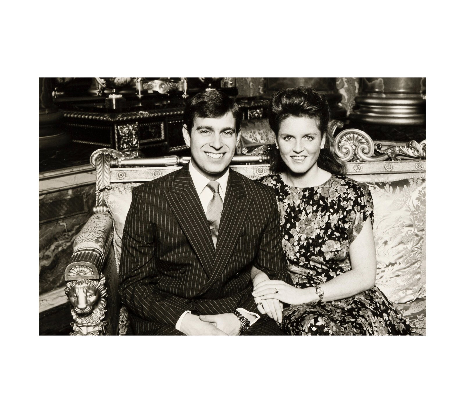 1986 HRH Prince Andrew and Miss Sarah Ferguson at Buckingham Palace 