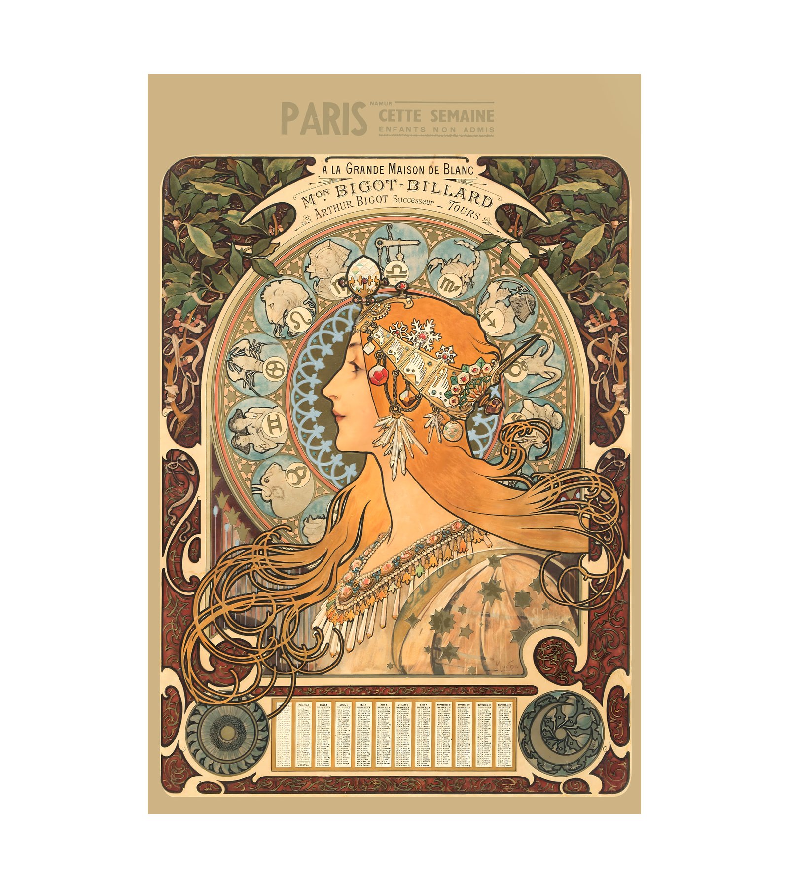 1895 ALPHONSE MUCHA (1860-1939) Zodiac - Bigot-Billard 