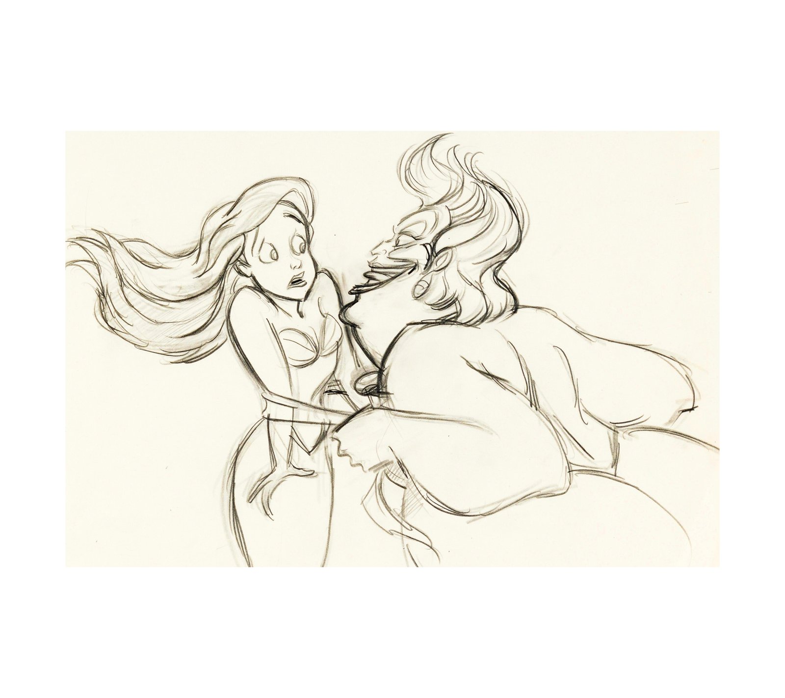 1989 The Little Mermaid - Ariel and Ursula Animation Drawing 