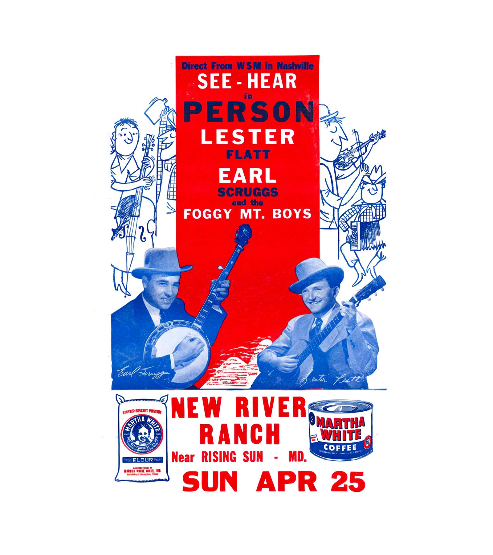 1954 Letser Flatt, Earl Scruggs Show Print Founders Bluegrass  