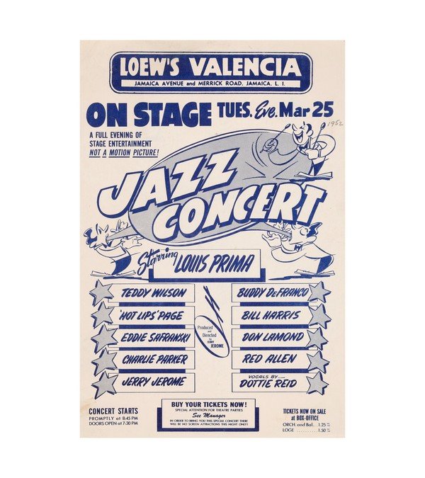 1952 Charlie Parker Jazz CONCERT w Louis Prima 