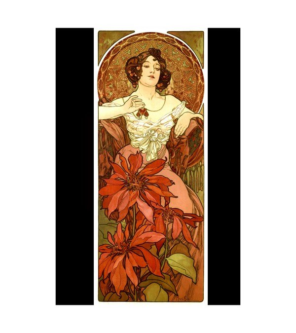 1896 red poinsettias Alphonse Mucha