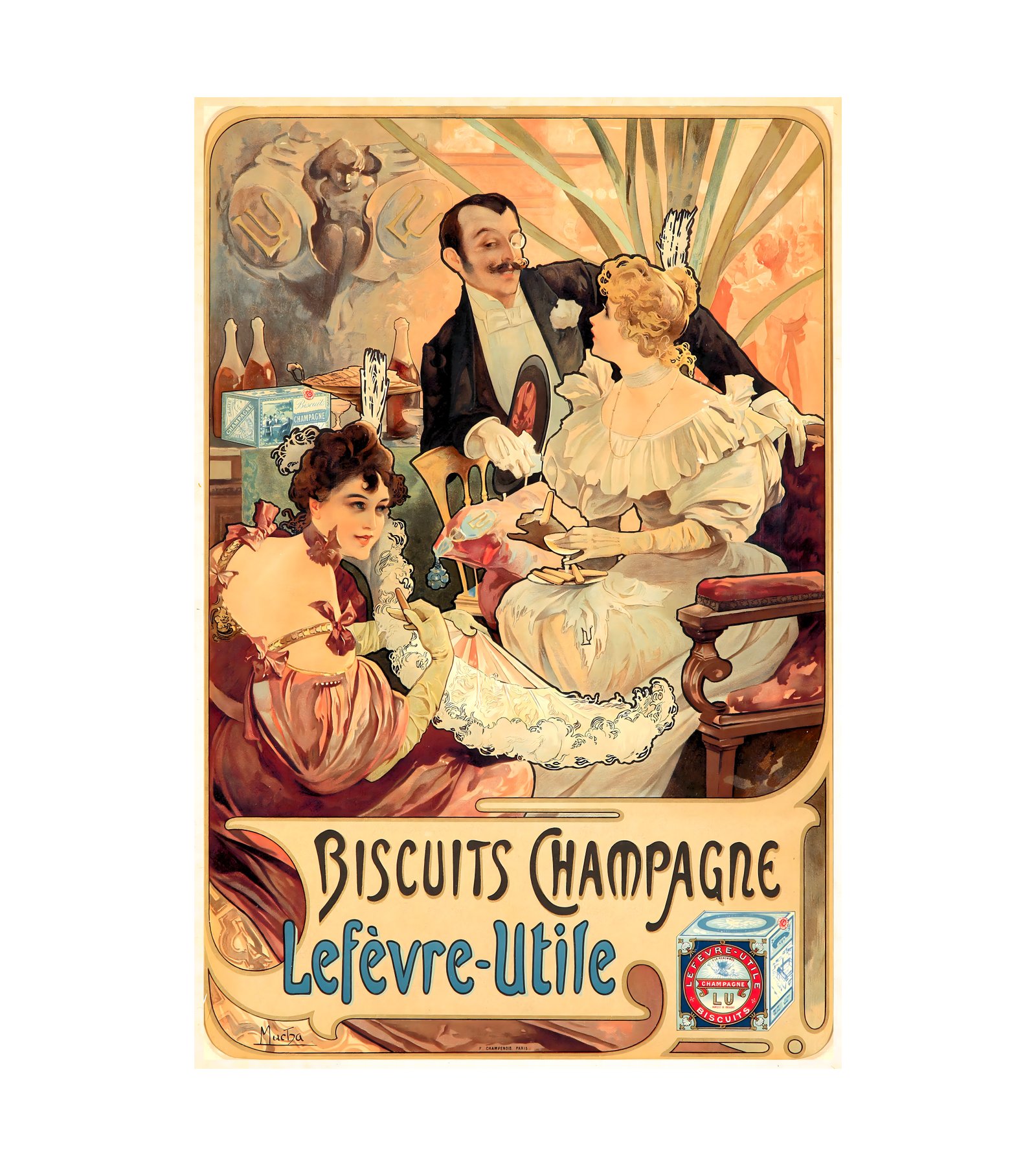 1896 ALPHONSE MUCHA - Biscuits Champagne - Lefevre-Utile - Imp. F. Champenois, Paris 