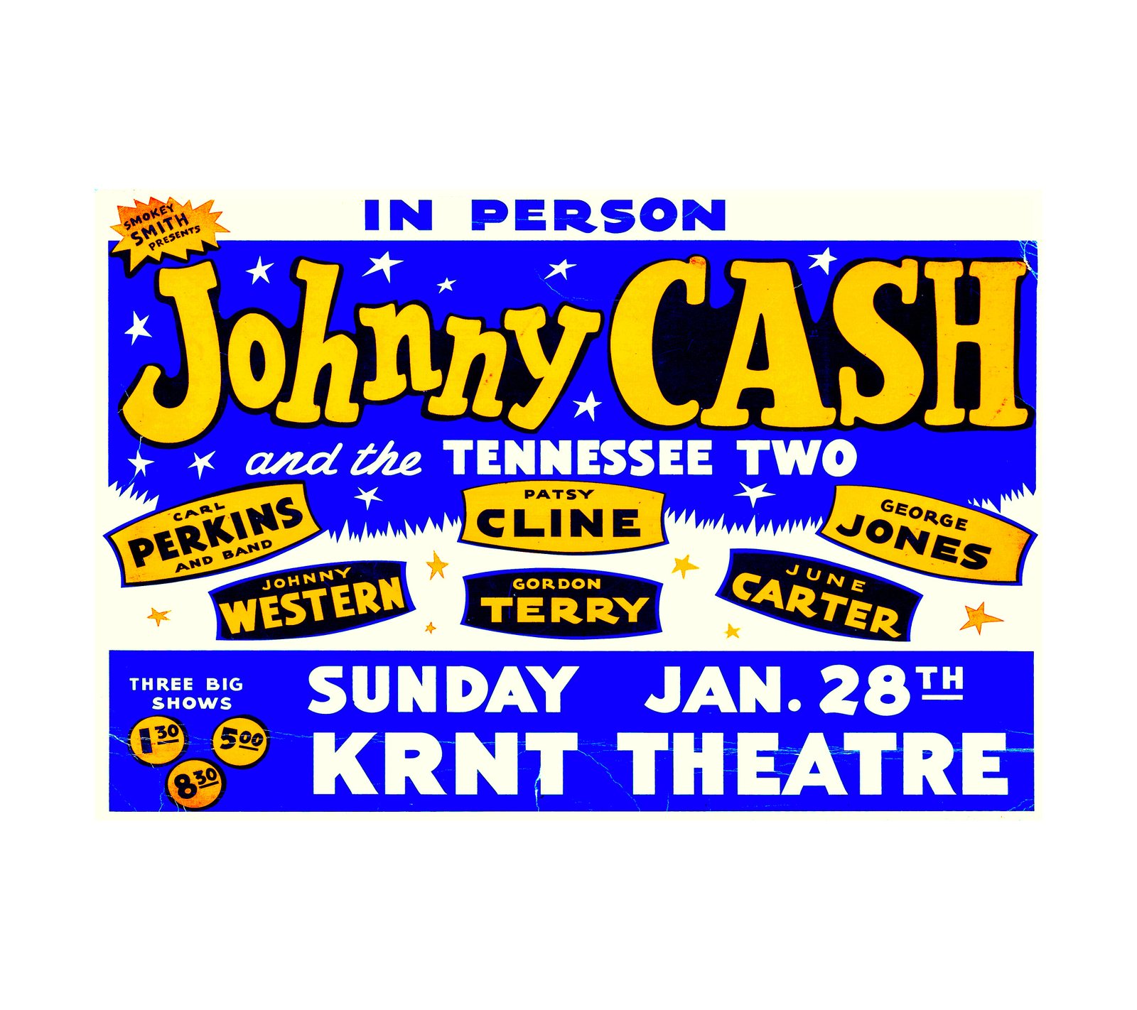 1962 Johnny Cash, Patsy Cline, George Jones Des Moines, IA 