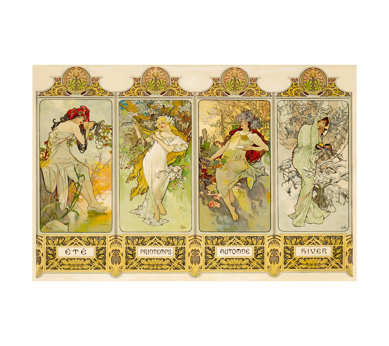 1904 ALPHONSE MUCHA (Art Nouveau) Times of the Day - Dewez 