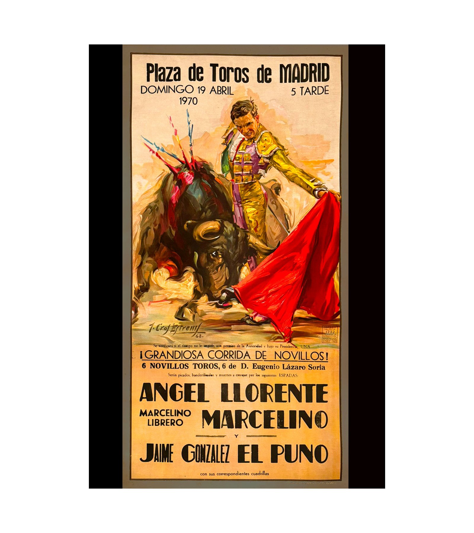 1970 Plaza de Toros Madrid Bullfighting Poster 