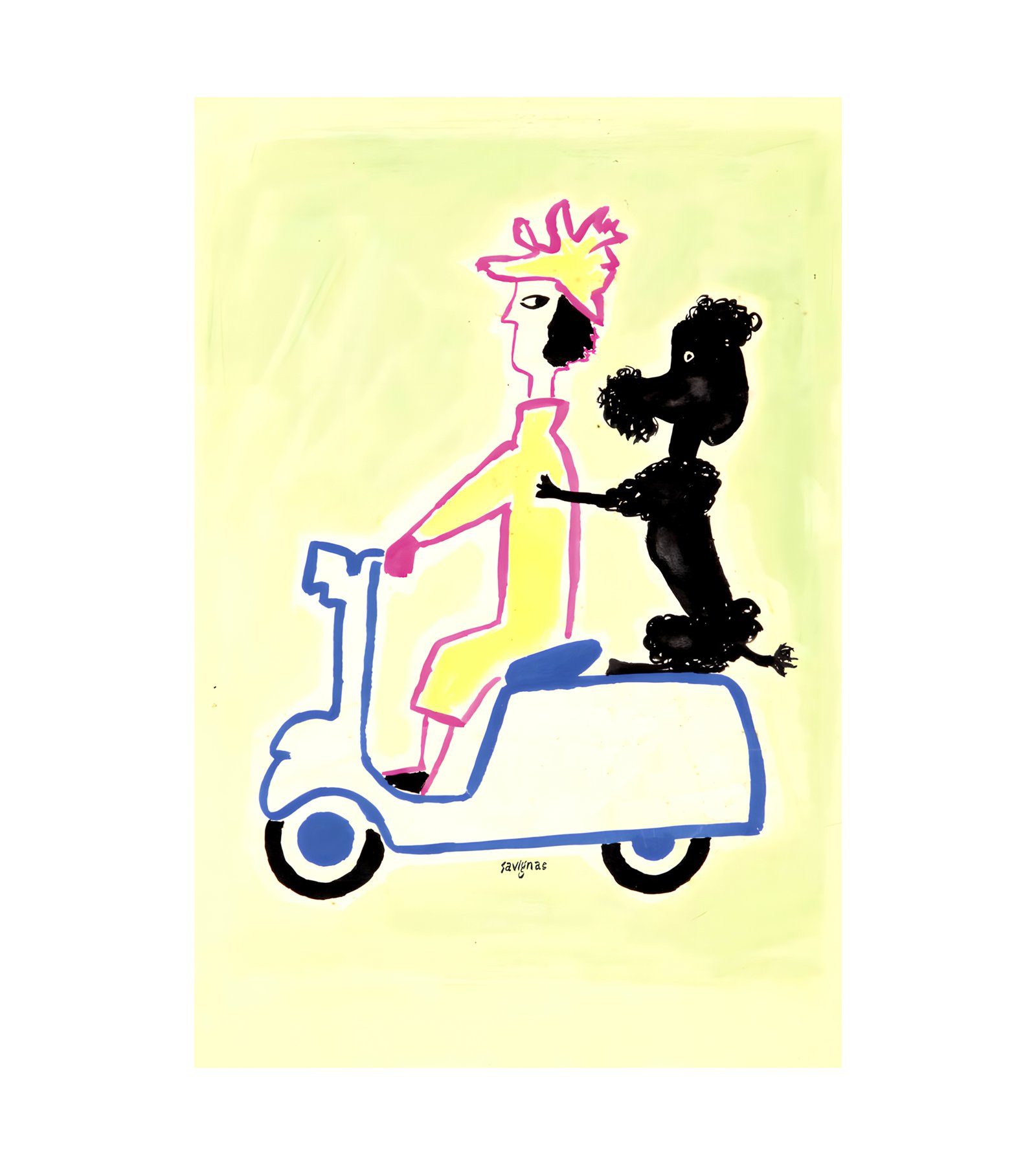 1955 RAYMOND SAVIGNAC - Lady and Poodle on Vespa 