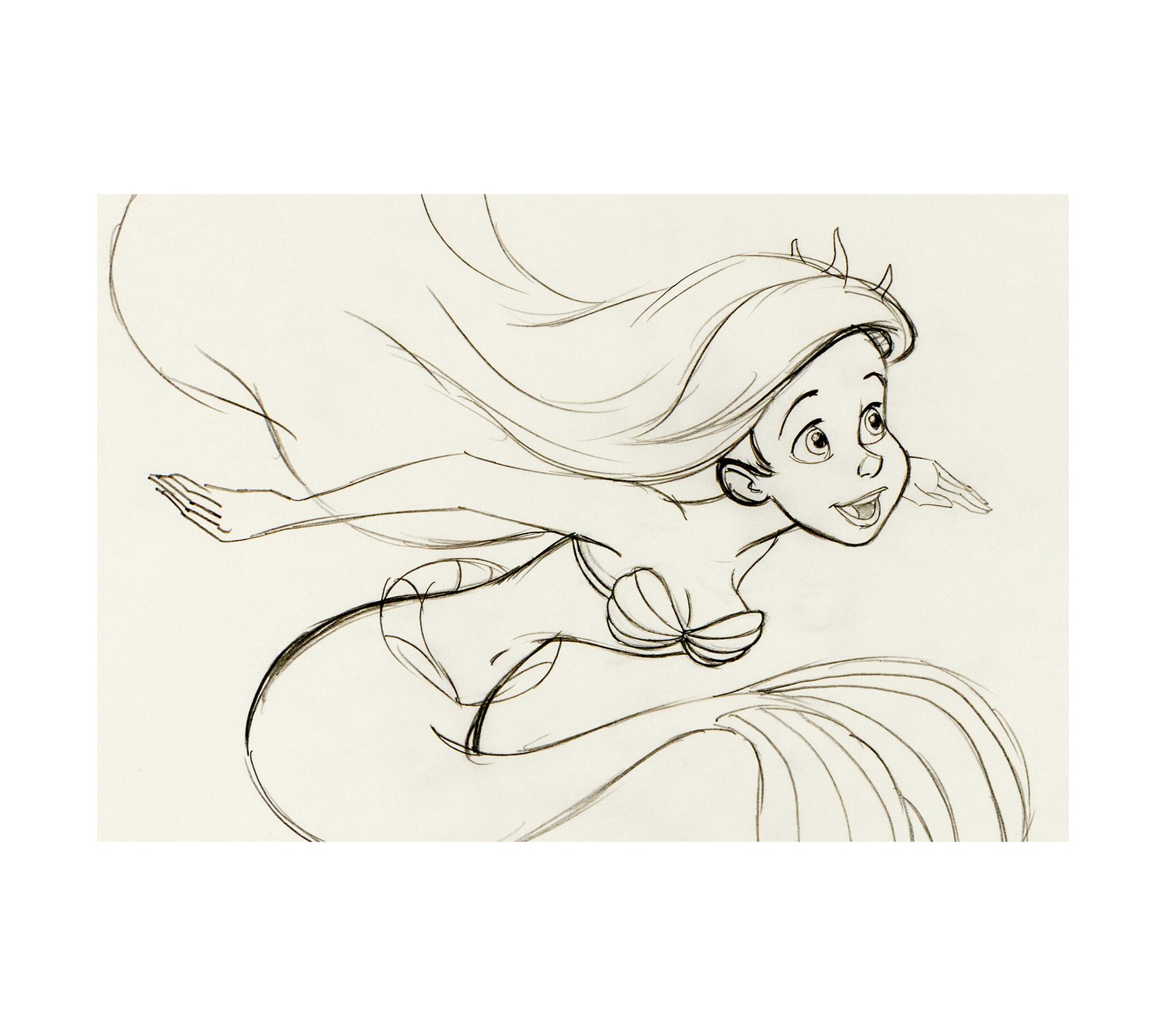 1989 The Little Mermaid - Ariel Rough Animation Drawing 