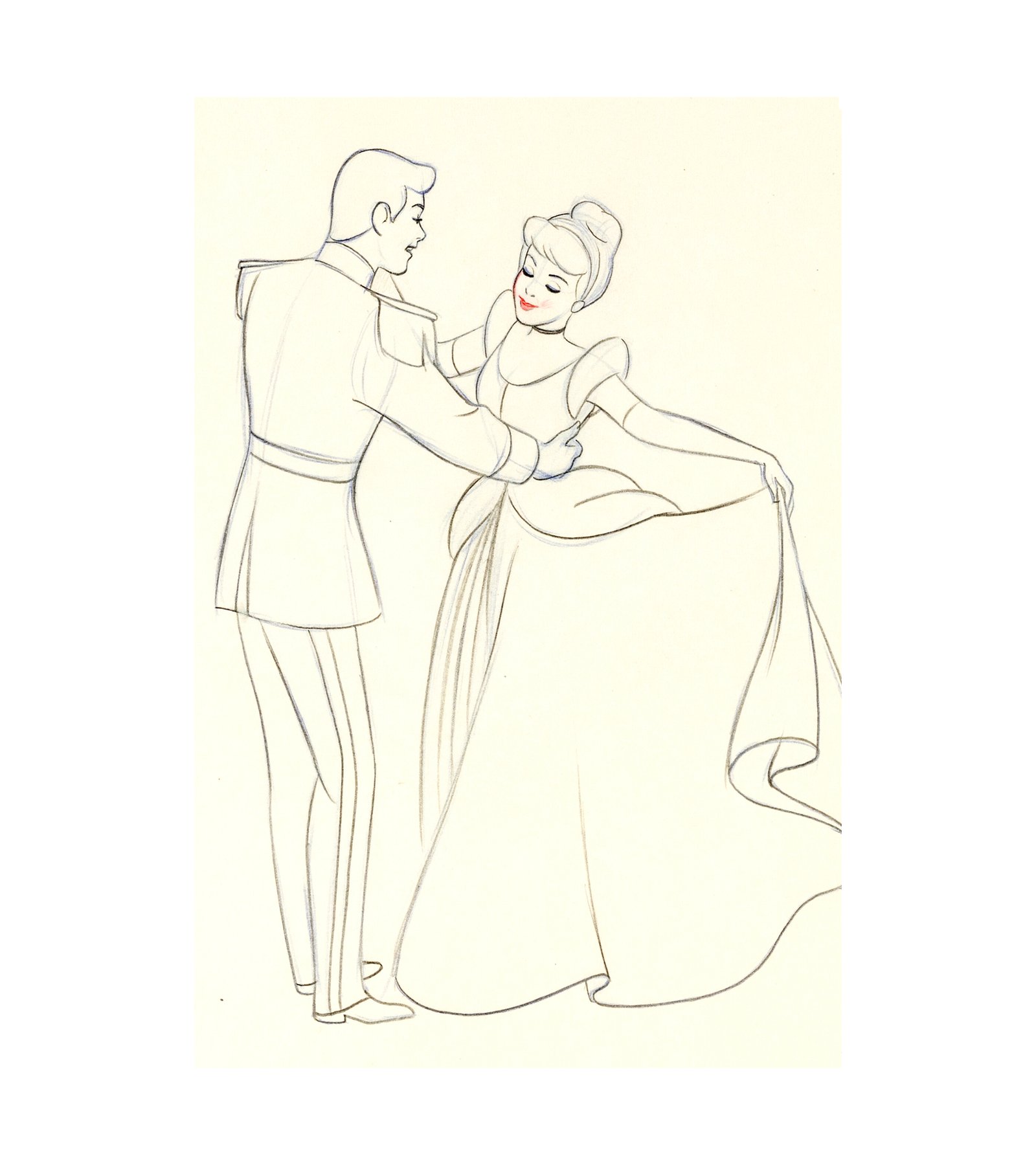 1950 Prince Charming and Cinderella Animation Drawing 