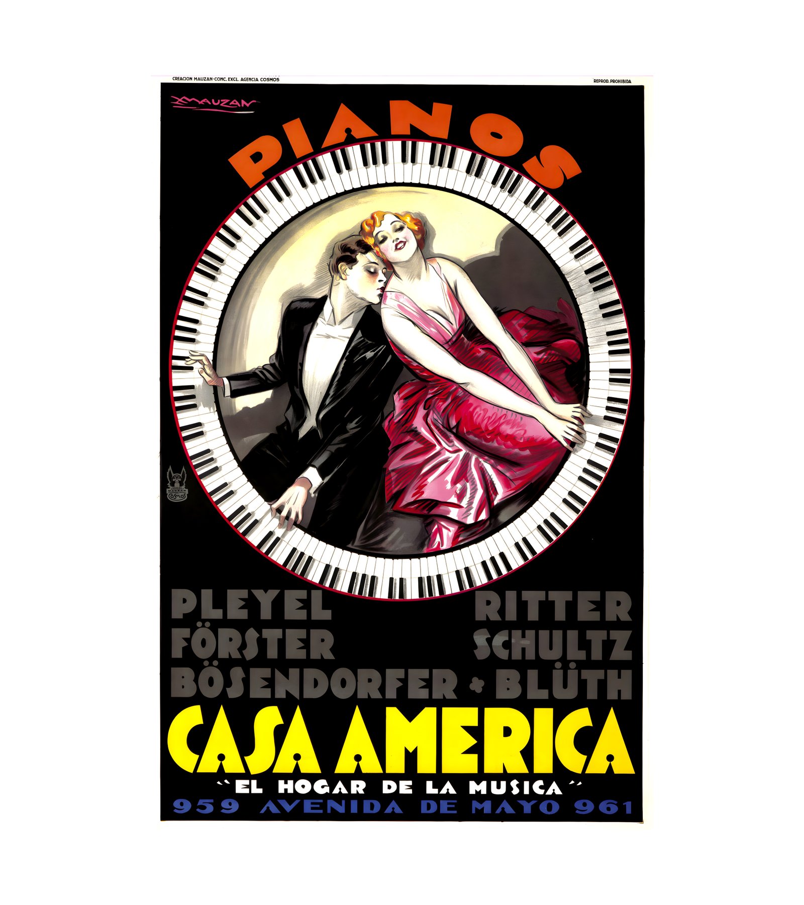 1930 Casa America - Pianos Affiches Mauza - Cosmos (Buenos Aires) 