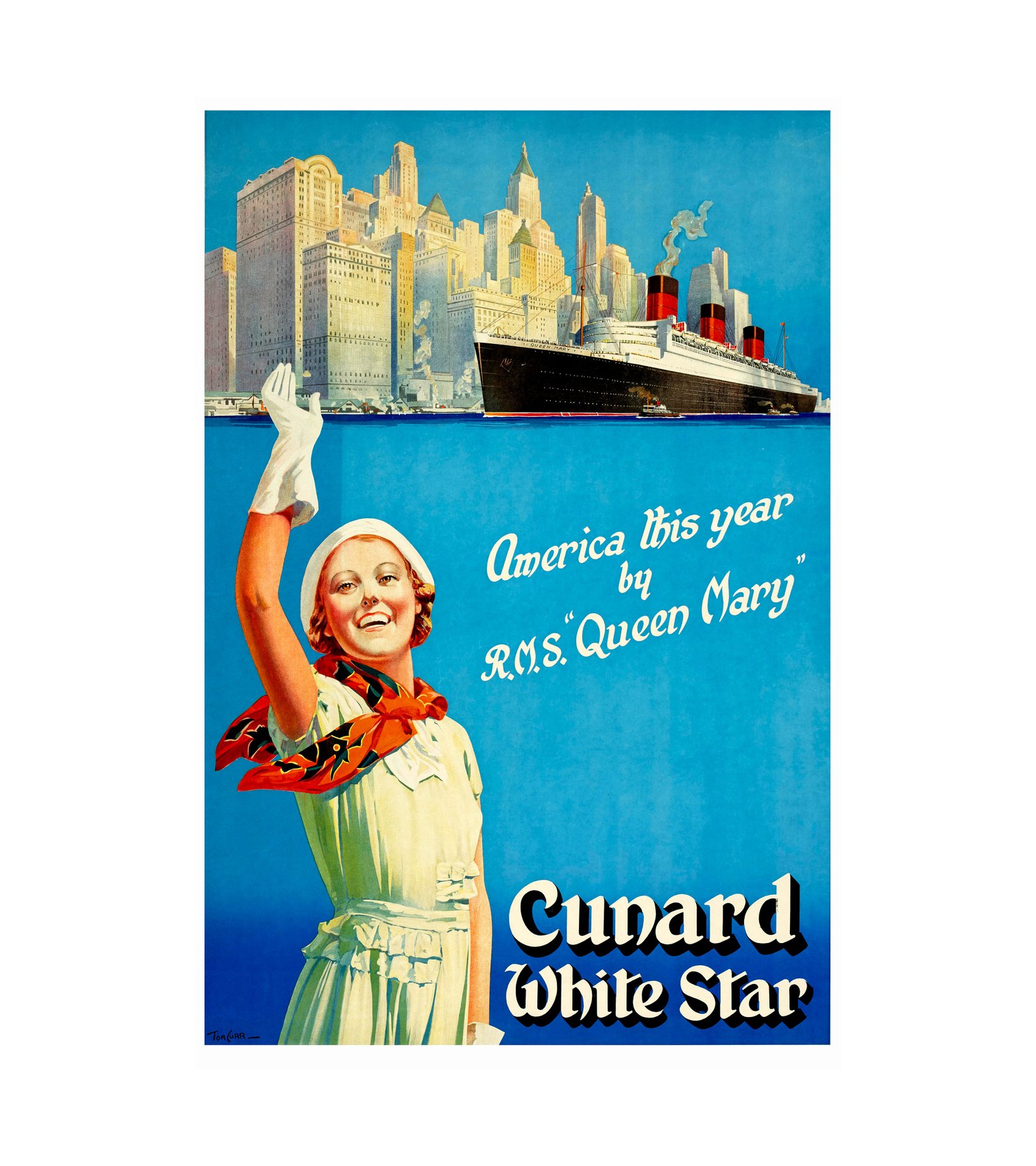1941 TOM CURR - CUNARD WHITE STAR. America by RMS Queen Mary 