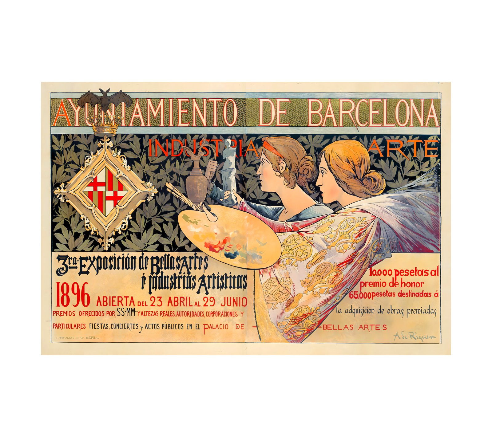 1896 ALEJANDRO DE RIQUER (Art Nouveau) Ayuniamiento de Barcelona - J. Thomas, Barcelona 