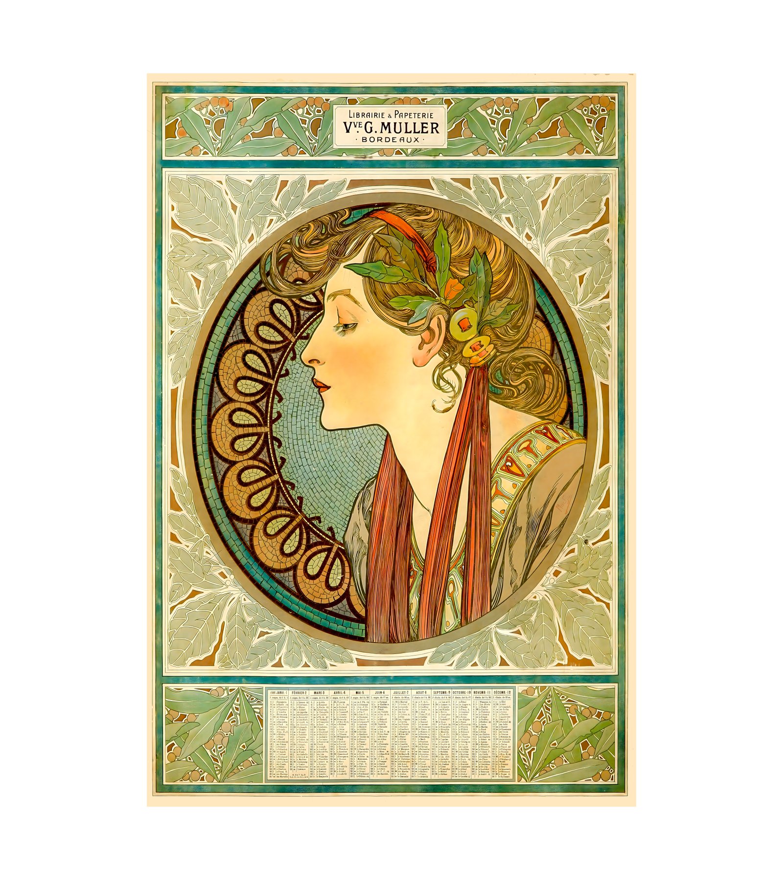 1901 ALPHONSE MUCHA (Art Nouveau) Laurel - Libraire Vve. G. Muller 