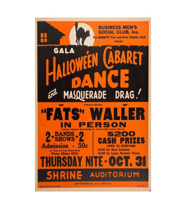 1941 Fats Waller Shrine Auditorium Concert Poster (Business Men's Social Club In. Presents, (Very Rare) 