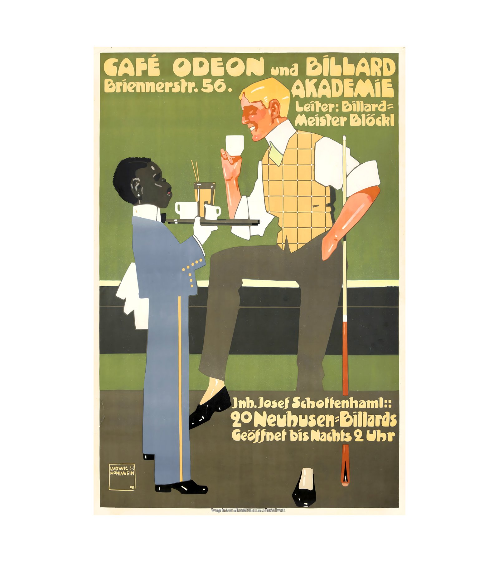 1908 LUDWIG HOHLWEIN - Cafe Odeon und Billard Akademie Vereinigte Druckereien, Munchen 