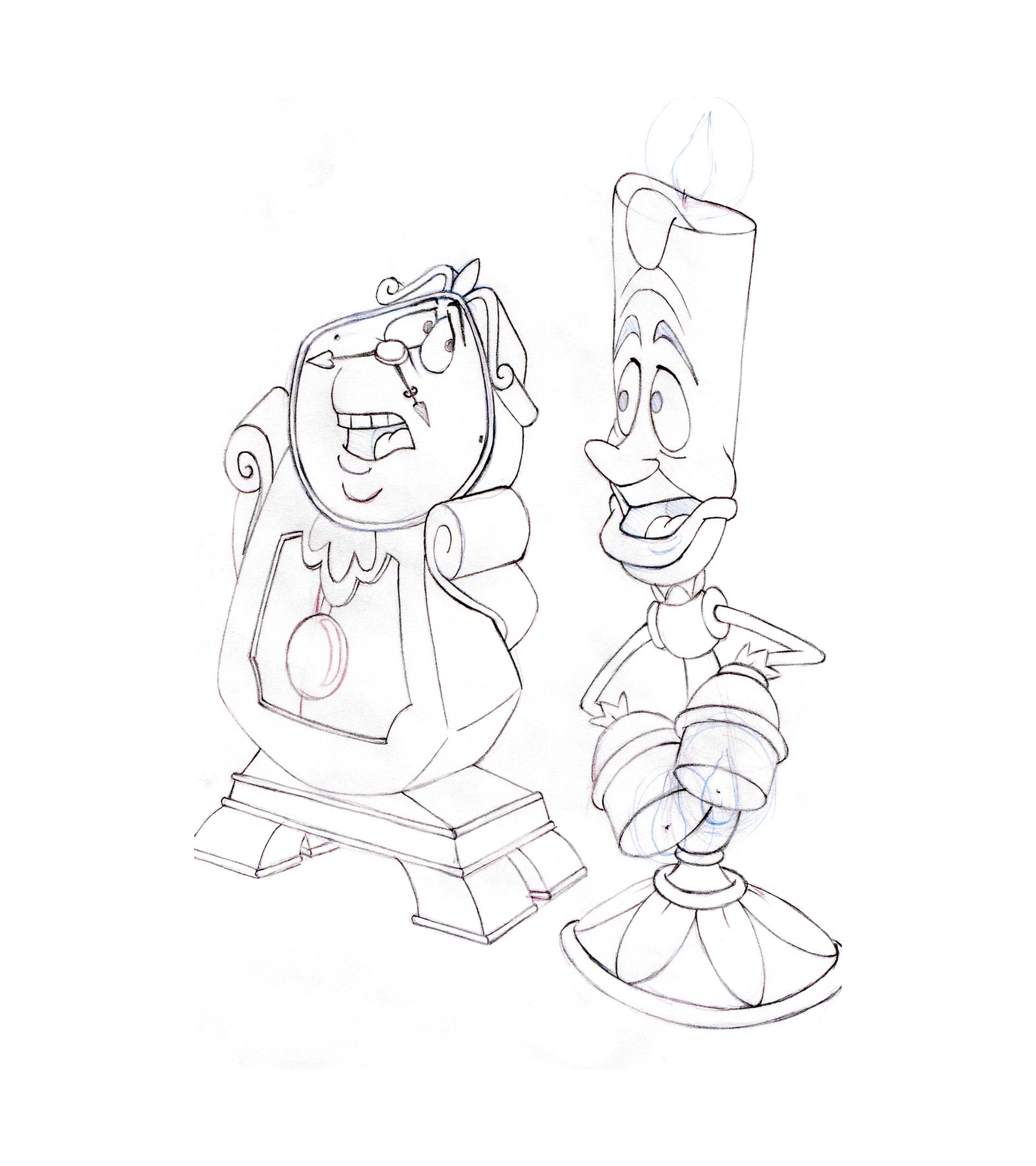 1991 Beauty and the Beast - Lumiere and Cogsworth Animation Drawing 