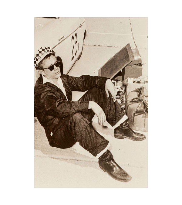 1955 James Dean with His Porsche 356 Speedster at the track 