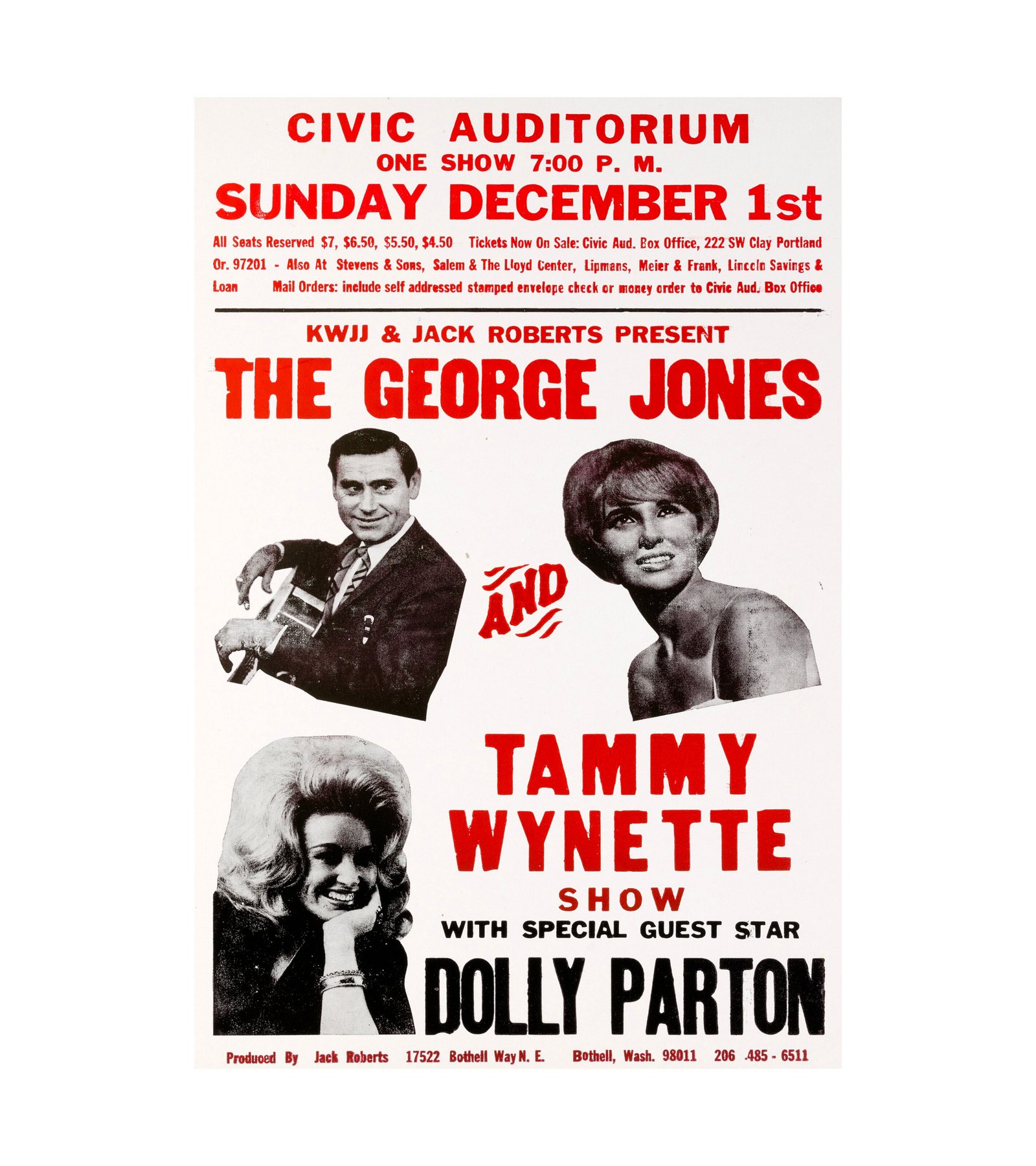  1974 Dolly Parton, George Jones, Tammy Wynette Portland, OR, Country 