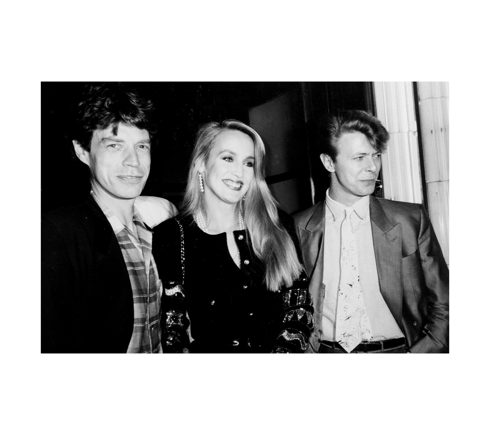 1984 Mick Jagger, Jerri Hall, and David Bowie Celebrating Hall's 27th Birthday, London 