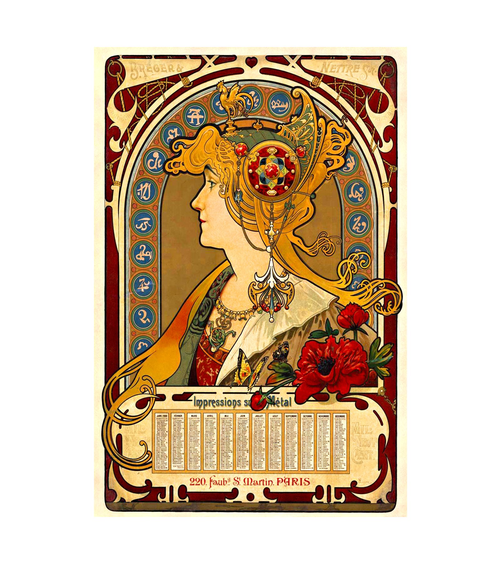 1899 Art Nouveau Calendar Breger Javal 