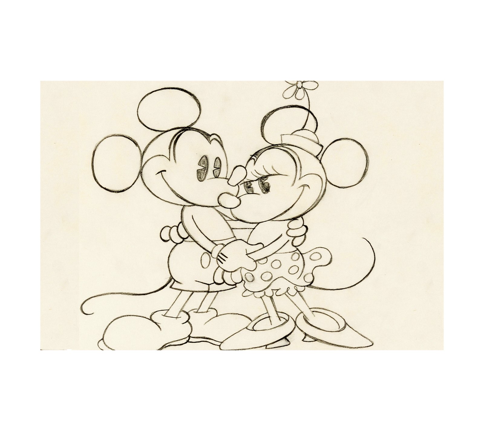 1970 Mickey and Minnie Mouse Sketch Drawing 