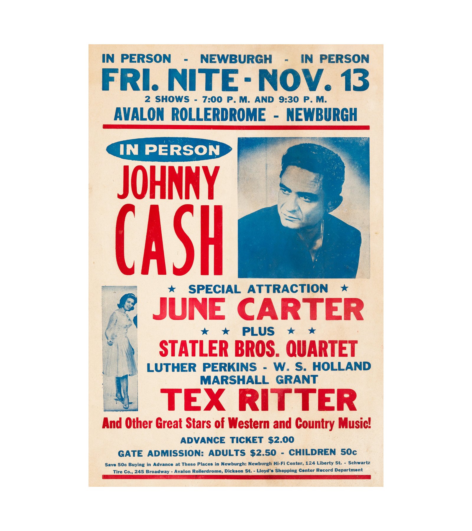 1964 Johnny Cash, June Carter, Tex Ritter Newburgh, NY, Sun Records 