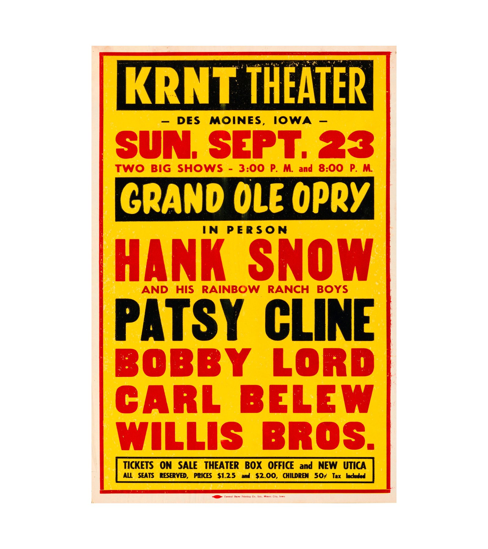 1962 Patsy Cline, Hank Snow Des Moines, IA, Country 