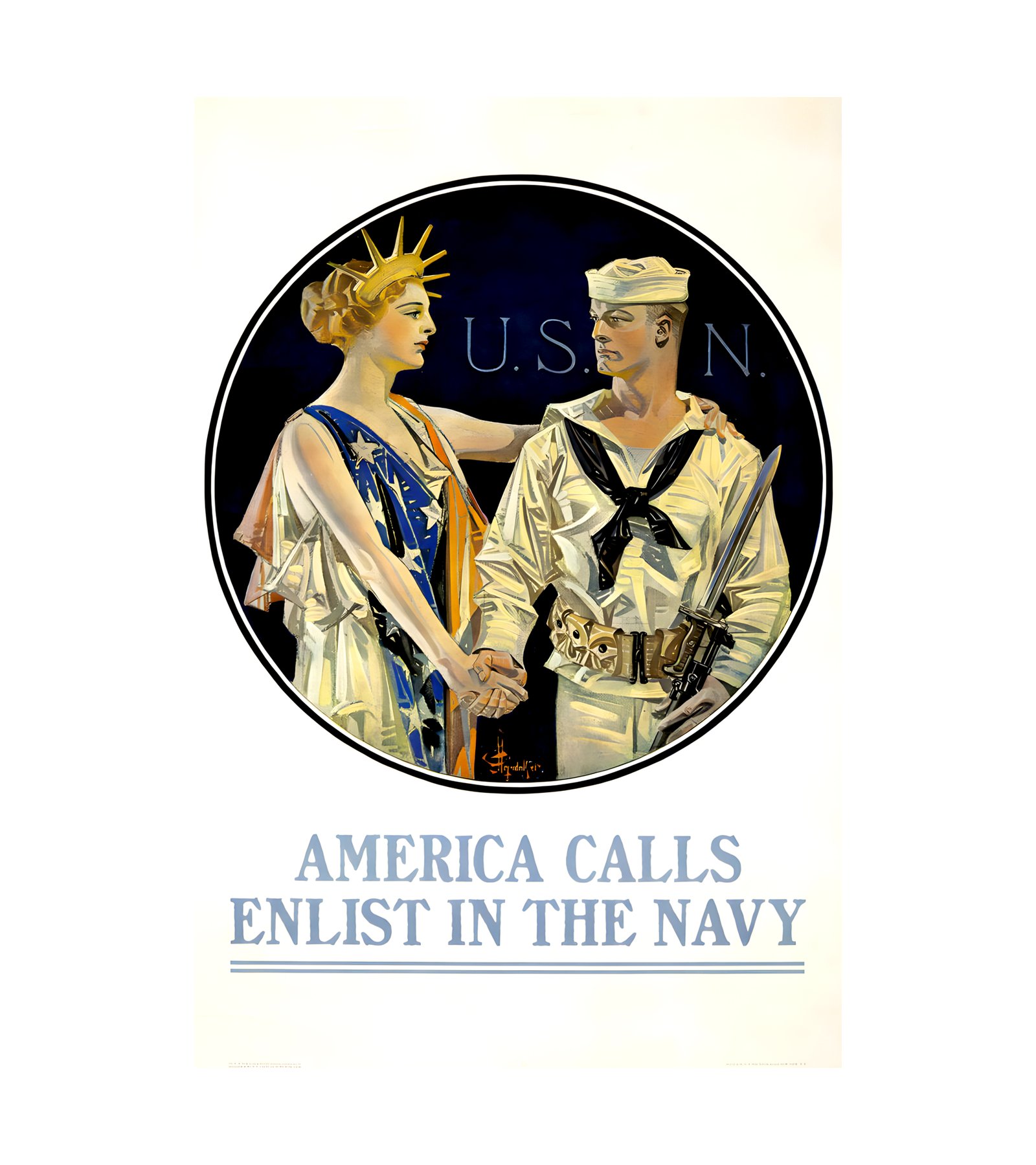 1917 JOSEPH C. LEYENDECKER - America Calls - Enlist in the Navy 