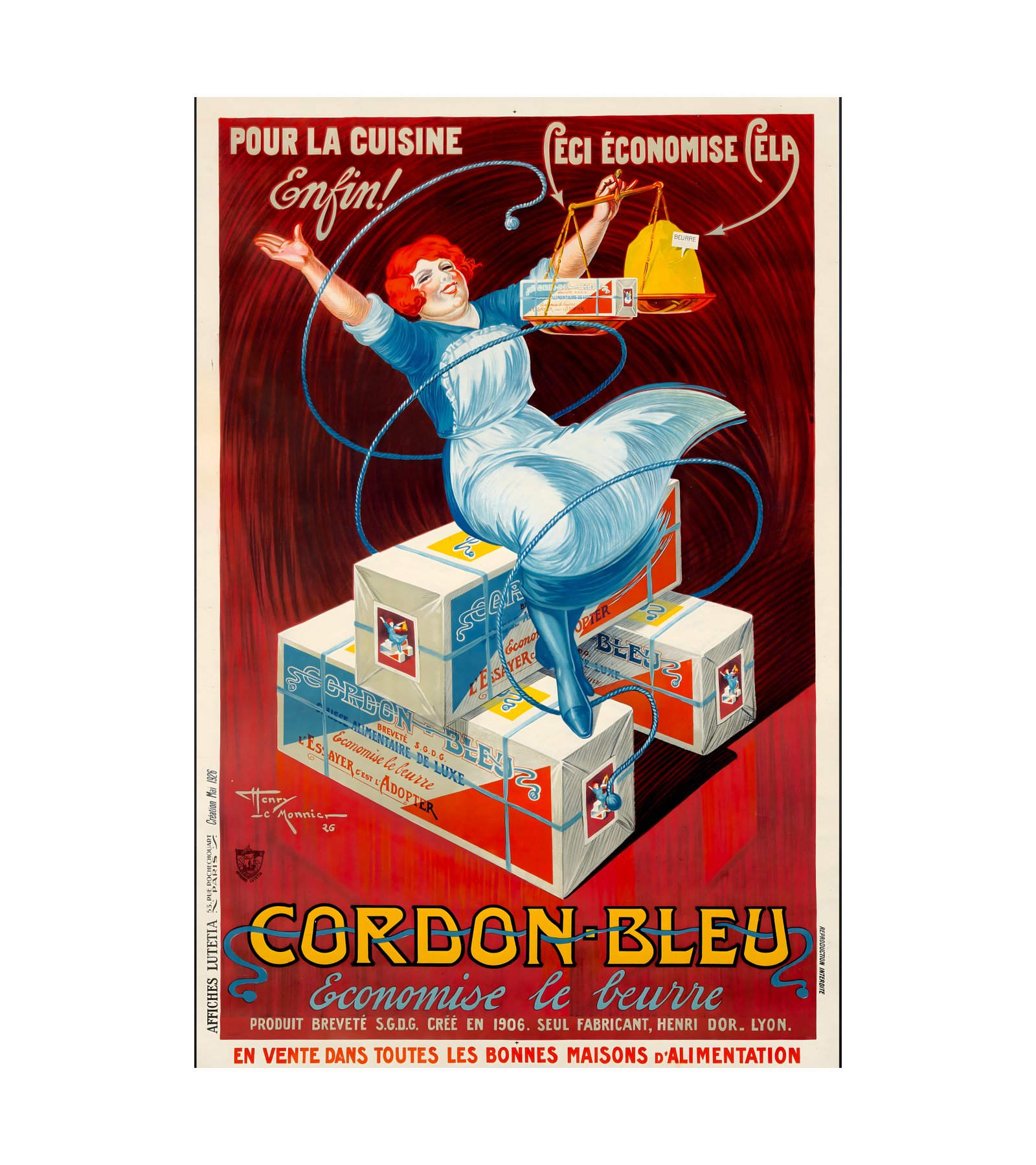 1926 HENRY LE MONNIER - Cordon-Bleu Affiches Lutetia, Paris 