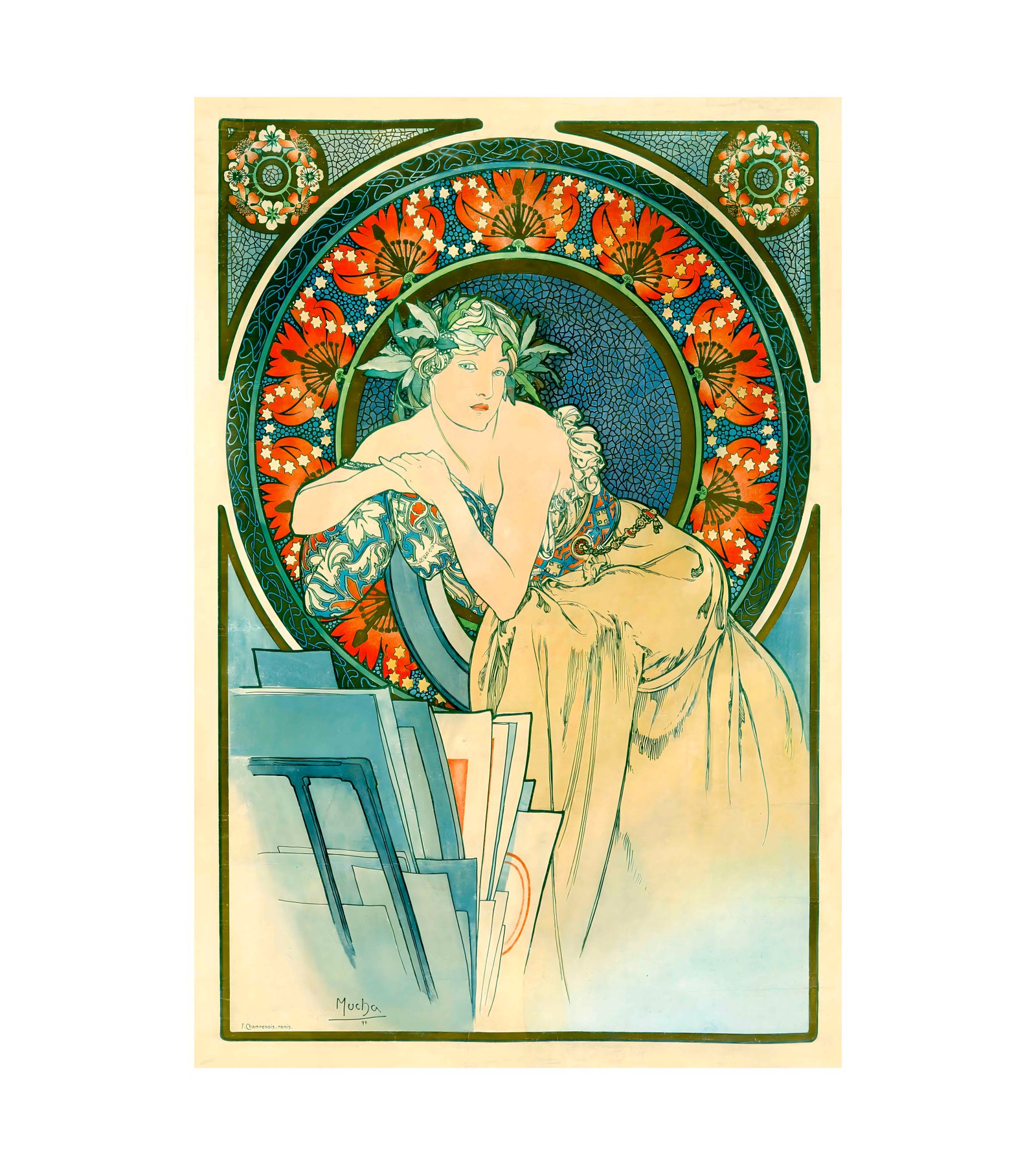 1898 ALPHONSE MUCHA - Femme aux Coquelicots - Imp. F. Champenois, Paris 