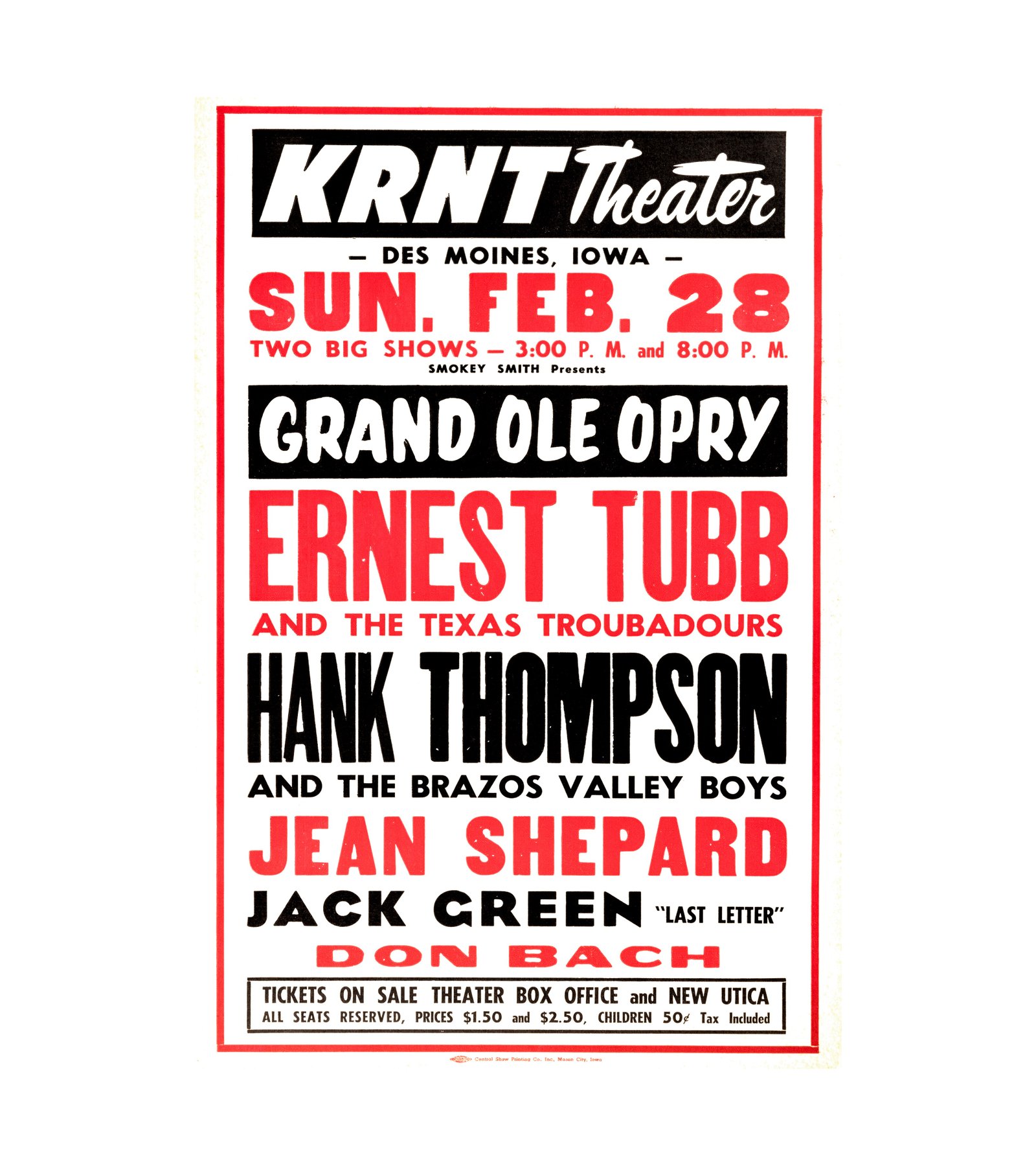 1965 Ernest Tubb, Hank Thompson, Jean Shepard Des Moines, IA 