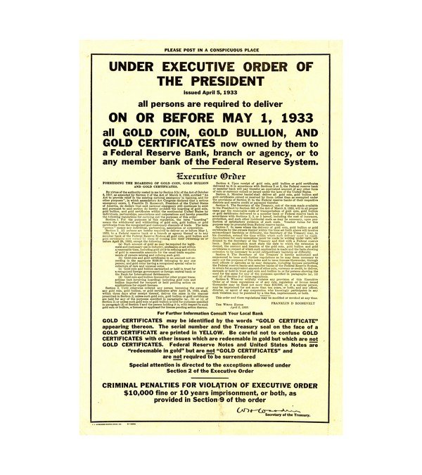 1933 U.S. Surrender of Gold Executive Order 