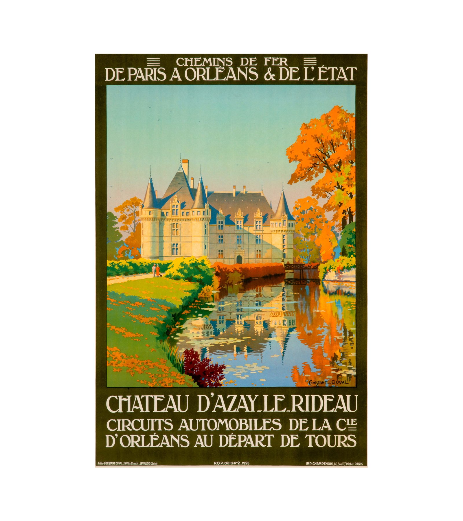 1925 Constant Leon Duval (French) Chateau D'Azay Le Rideau from Chemins De Fer De Paris A Orleans 