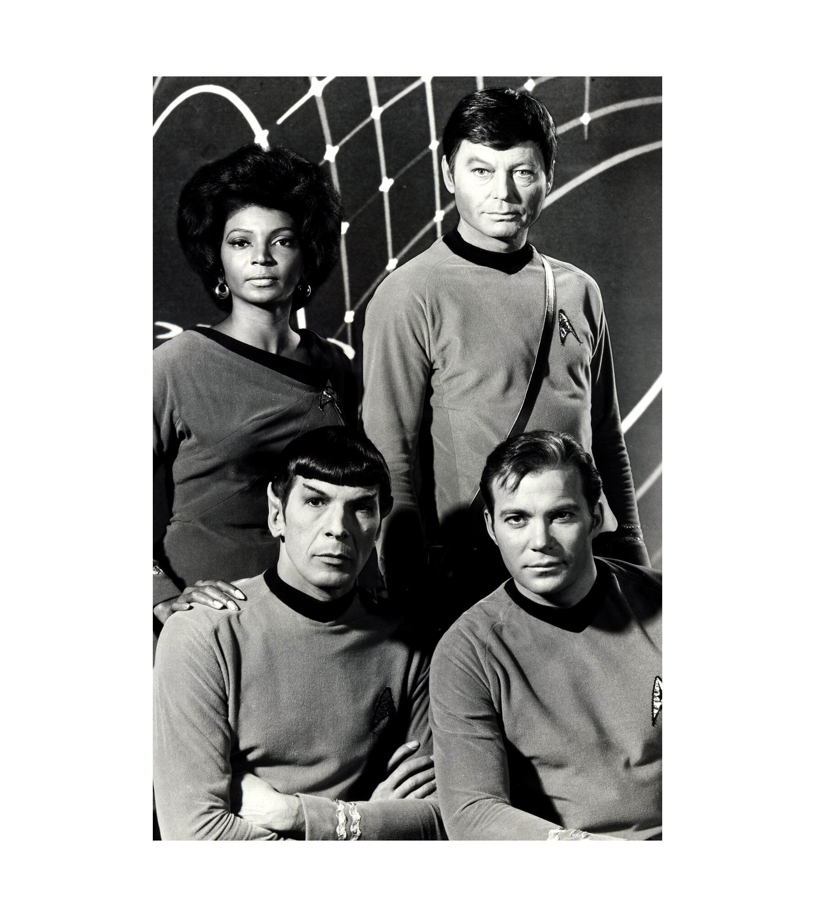 1966 William Shatner, Leonard Nimoy, DeForest Kelly, and Nichelle Nichols