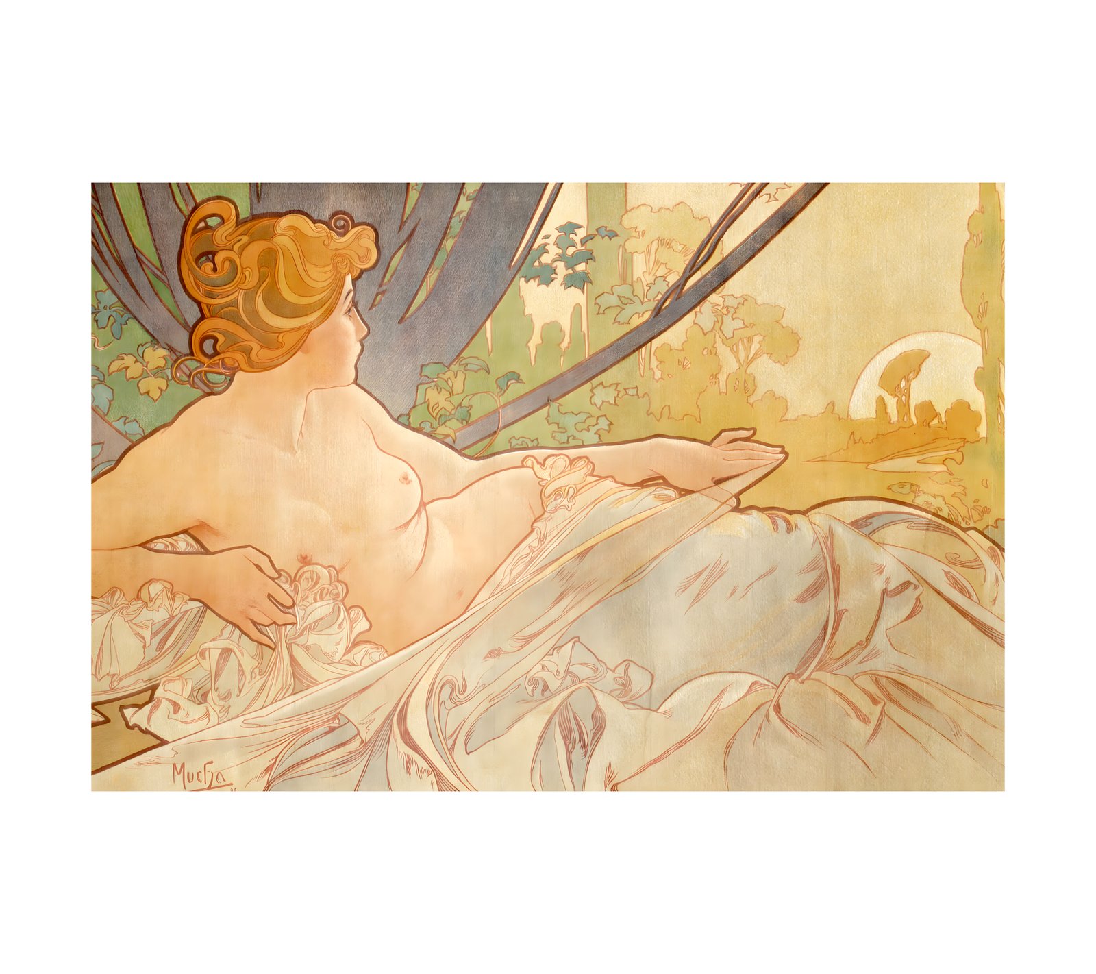 1899 ALPHONSE MUCHA - Dawn - On Silk - Imp. F. Champenois, Paris 