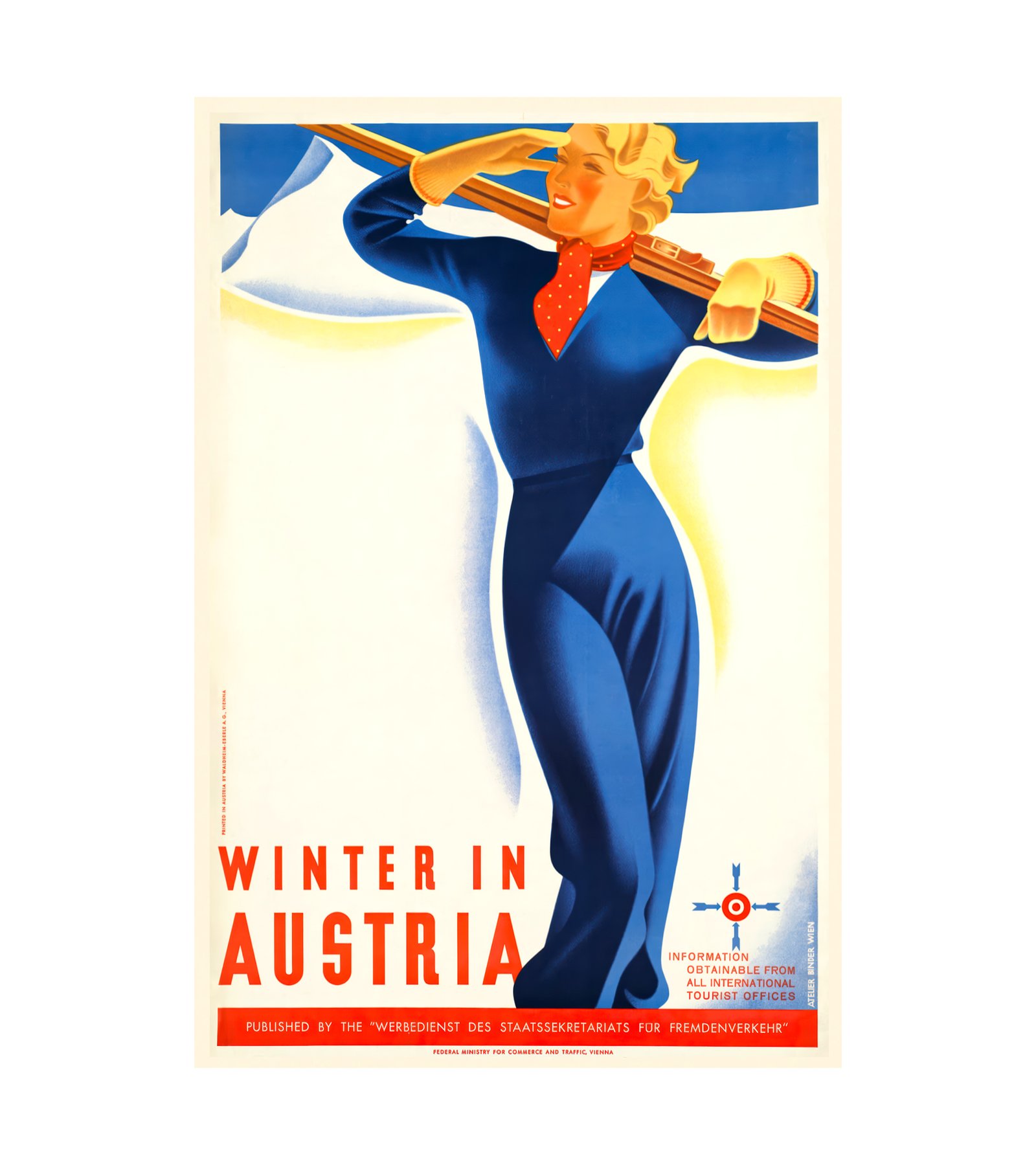 1934 Winter in Austria Art Deco Ski Poster 